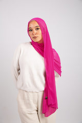 Crinkle Chiffon Hijab - Barbie Pink